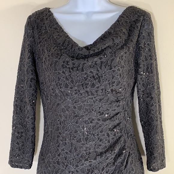 NWT. Lauren Ralph Lauren 4 Shimmer Coal Floral Lace Sequin Sheath Dress. - Picture 4 of 11